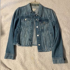 J Crew Classic Denim Jacket with raw hem.